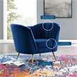 Pemberly Row Modern Velvet Armchair with Stainless Steel Legs in Navy/Gold