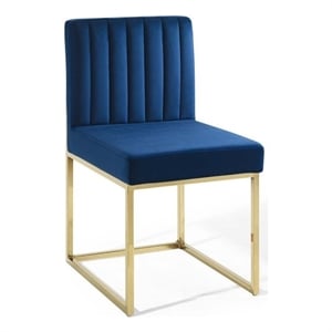 Pemberly Row 19&quot Modern Velvet Tufted Sled Dining Chair in Navy/Gold