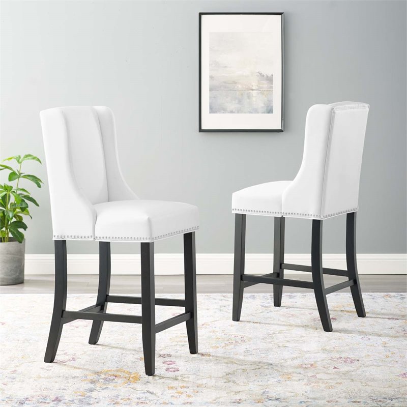 Pemberly Row Modern Faux Leather Counter Stool in White (Set of 2)