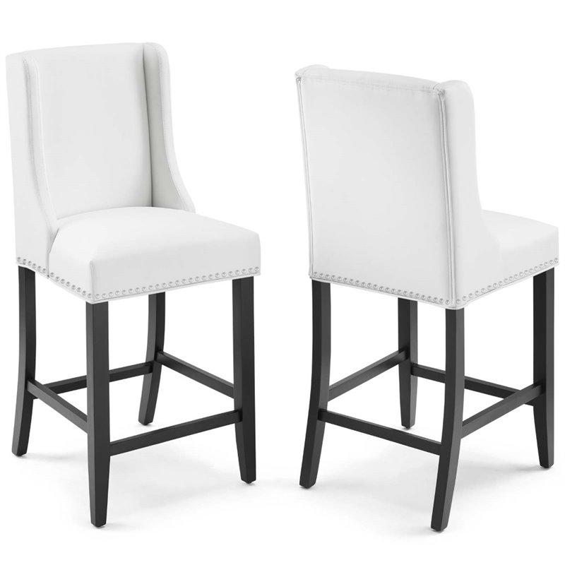 Pemberly Row Modern Faux Leather Counter Stool in White (Set of 2)
