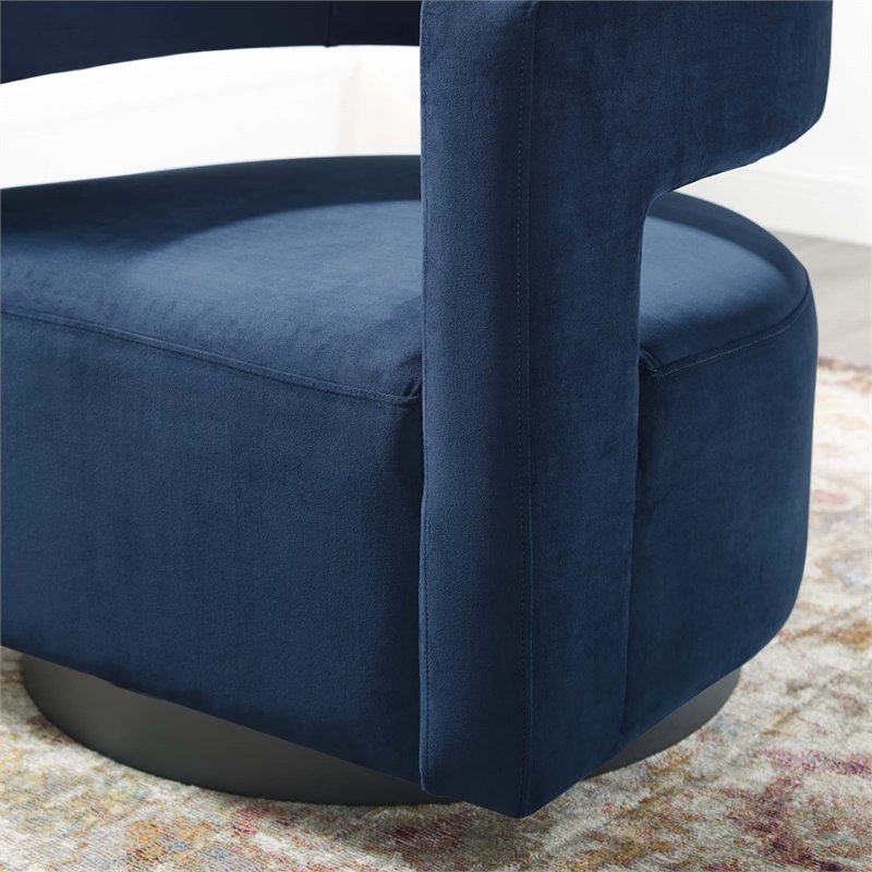 Pemberly Row Cutaway Velvet Swivel Armchair in Midnight Blue