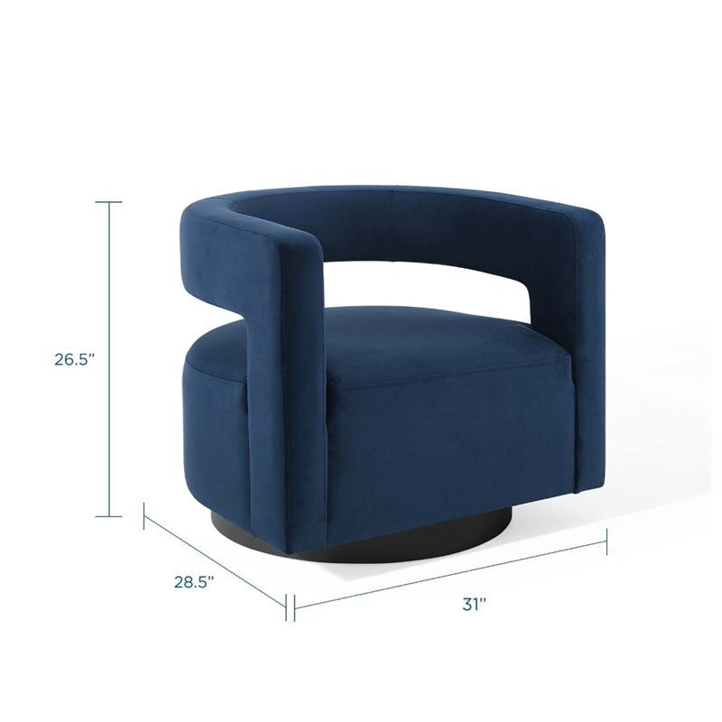 Pemberly Row Cutaway Velvet Swivel Armchair in Midnight Blue