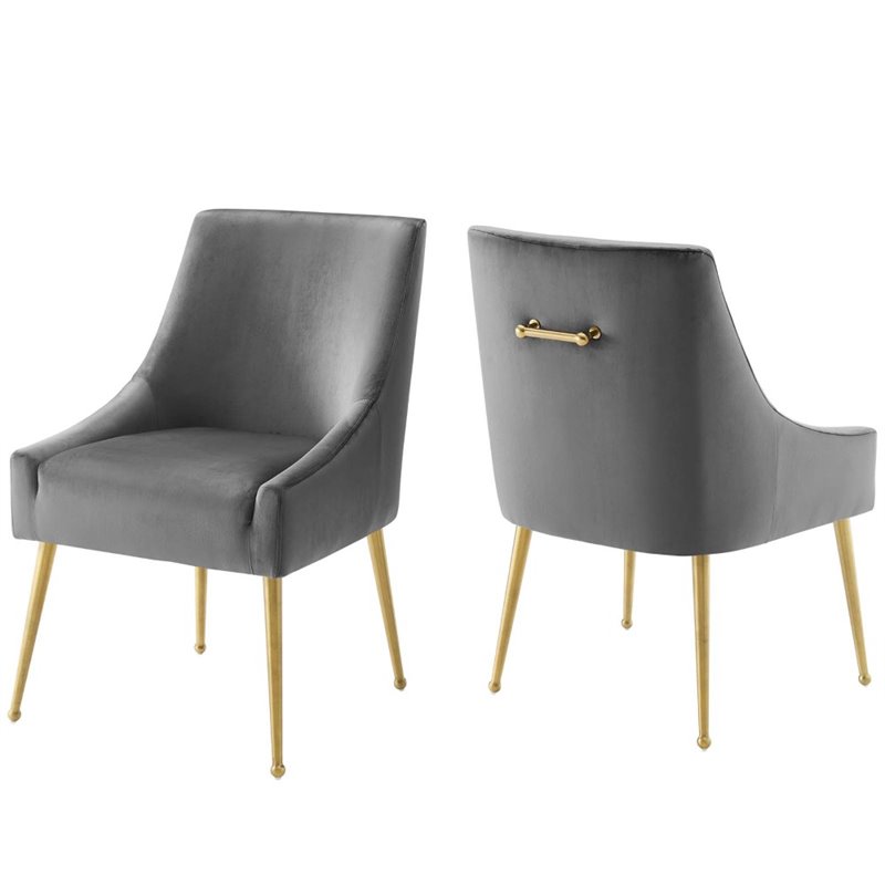 Pemberly Row Upholstered Velvet Dining Chair in Gray (Set of 2)