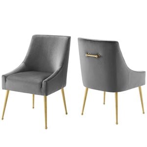 Pemberly Row Upholstered Velvet Dining Chair in Gray (Set of 2)