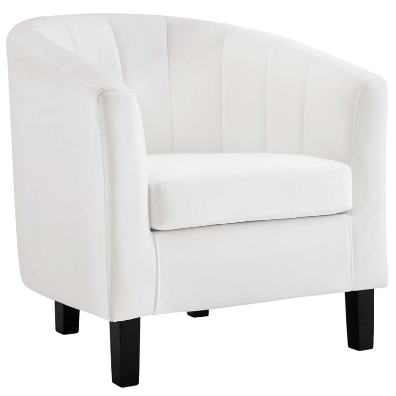 Pemberly Row Channel Tufted Velvet Armchair in White (Set of 2)