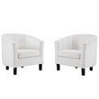Pemberly Row Channel Tufted Velvet Armchair in White (Set of 2)