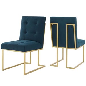 Pemberly Row Upholstered Dining Accent Chair in Gold and Azure (Set of 2)