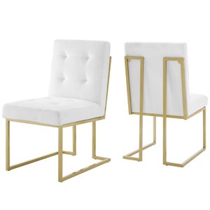 Pemberly Row Upholstered Dining Accent Chair in Gold and White (Set of 2)