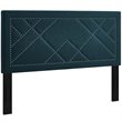 Pemberly Row Nailhead Upholstered Linen Full Queen Headboard in Azure