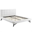Pemberly Row Biscuit Tufted Velvet Queen Platform Bed in White