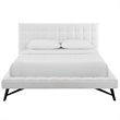 Pemberly Row Biscuit Tufted Velvet Queen Platform Bed in White