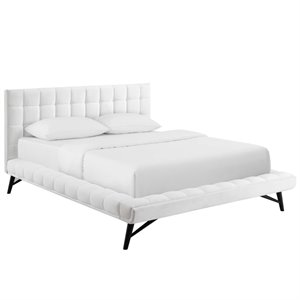 Pemberly Row Biscuit Tufted Velvet Queen Platform Bed in White
