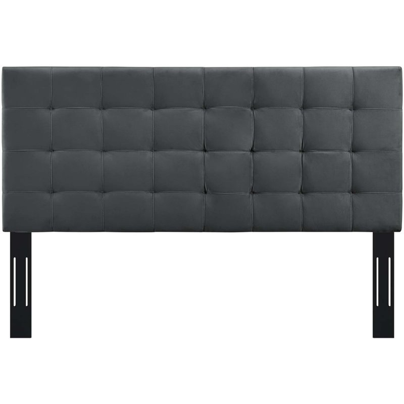 Pemberly Row Modern Tufted Velvet Full Queen Headboard in Gray