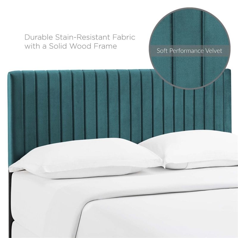 Pemberly Row Modern / Contemporary Velvet Full Queen Headboard in Teal