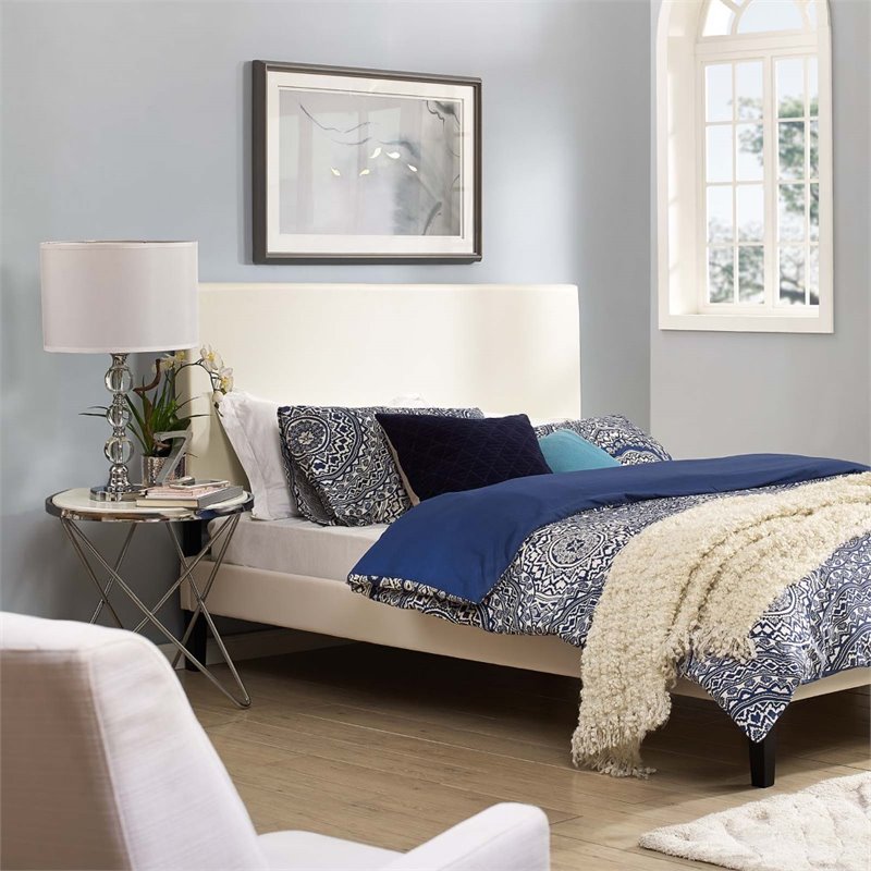 Pemberly Row Upholstered Faux Leather King California King Headboard in White