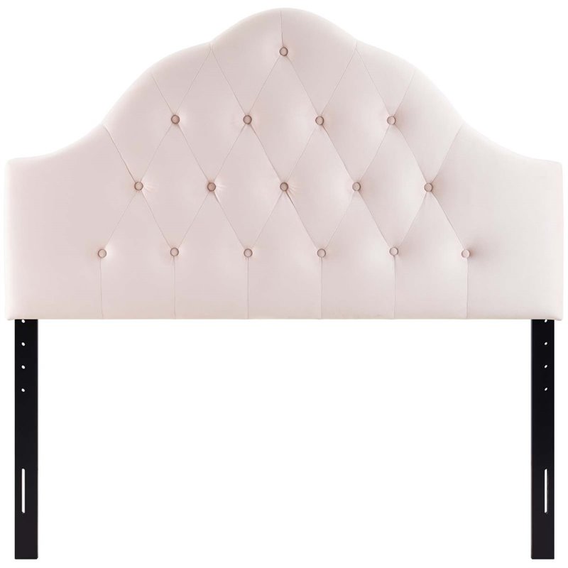 Pemberly Row Modern Diamond Tufted Velvet Queen Headboard in Pink