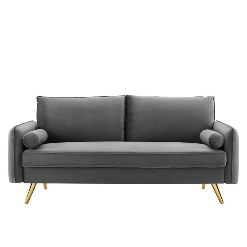 Pemberly Row Contemporary Performance Velvet Upholstered Sofa in Gray