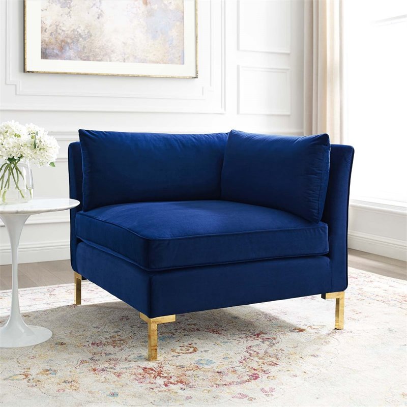 Pemberly Row Performance Velvet Upholstered Corner Sectional Chair in Navy