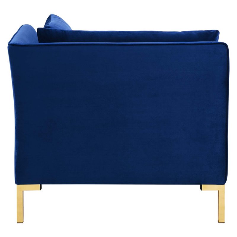 Pemberly Row Performance Velvet Upholstered Corner Sectional Chair in Navy