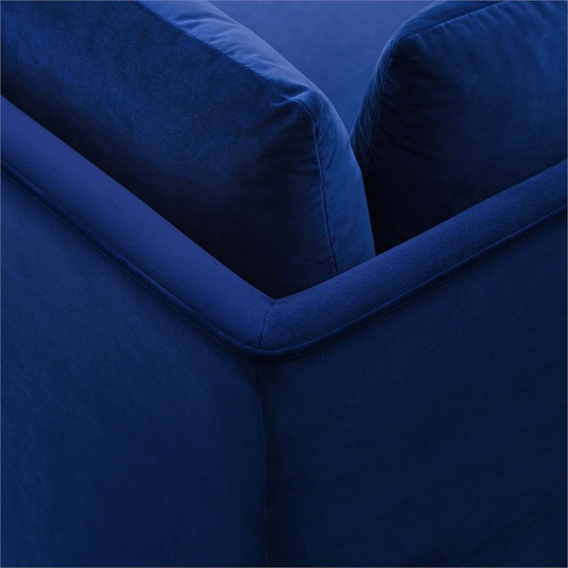 Pemberly Row Performance Velvet Upholstered Corner Sectional Chair in Navy