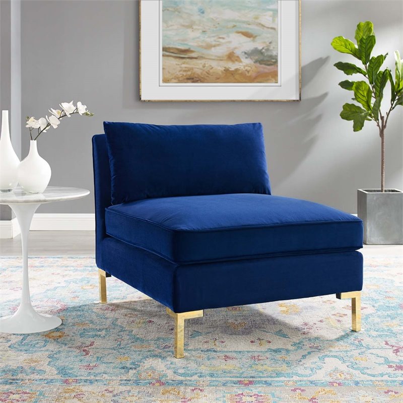 Pemberly Row Performance Velvet Upholstered Armless Sectional Chair in Navy