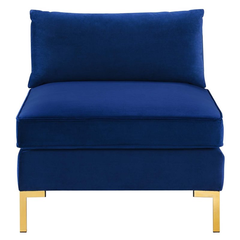 Pemberly Row Performance Velvet Upholstered Armless Sectional Chair in Navy