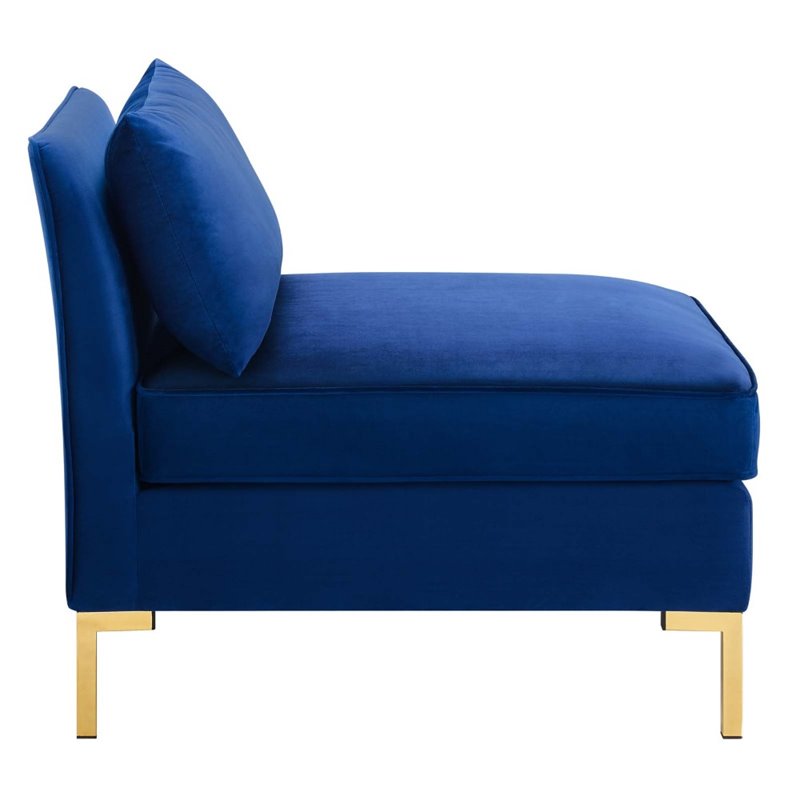 Pemberly Row Performance Velvet Upholstered Armless Sectional Chair in Navy