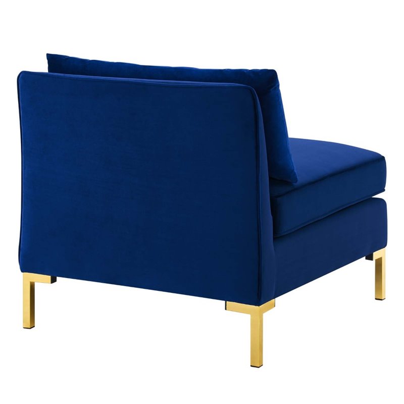 Pemberly Row Performance Velvet Upholstered Armless Sectional Chair in Navy