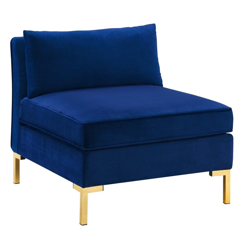 Pemberly Row Performance Velvet Upholstered Armless Sectional Chair in Navy