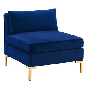 Pemberly Row Performance Velvet Upholstered Armless Sectional Chair in Navy