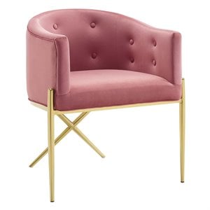 Pemberly Row 19&quot Modern Velvet Tufted Accent Dining Arm Chair in Pink