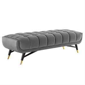 Pemberly Row 17.5&quot x 60&quot Modern Performance Velvet Tufted Bench in Gray