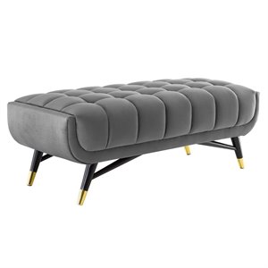 Pemberly Row 17&quot x 47.5&quot Modern Performance Velvet Tufted Bench in Gray