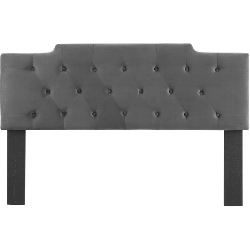 Pemberly Row Modern Velvet Tufted Full/Queen Performance Headboard in Charcoal