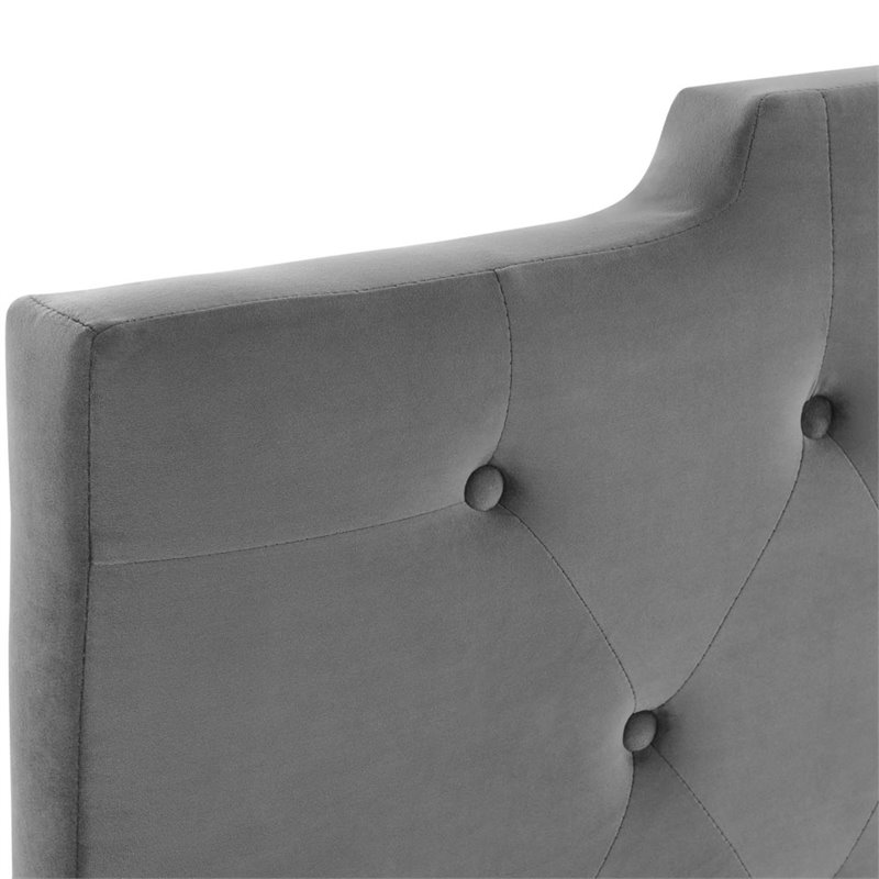 Pemberly Row Modern Velvet Tufted Full/Queen Performance Headboard in Charcoal