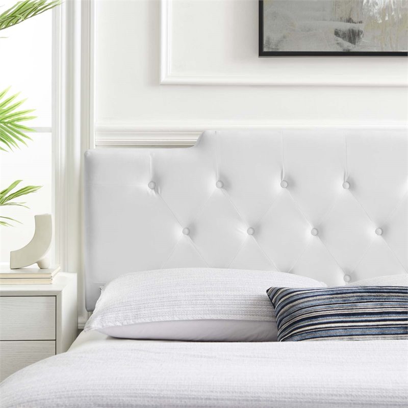 Pemberly Row Modern Velvet Tufted Full/Queen Performance Headboard in White