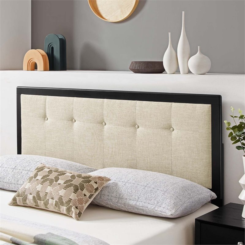 Pemberly Row Modern Fabric Tufted King Headboard in Beige/Black