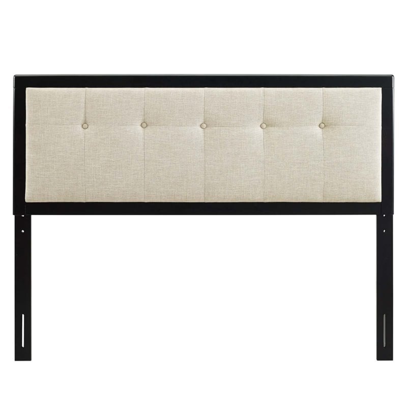 Pemberly Row Modern Fabric Tufted King Headboard in Beige/Black