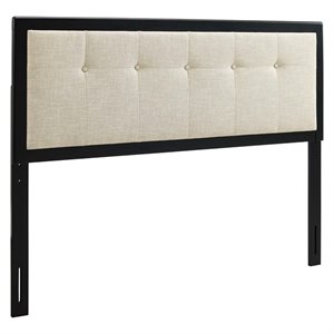 Pemberly Row Modern Fabric Tufted King Headboard in Beige/Black