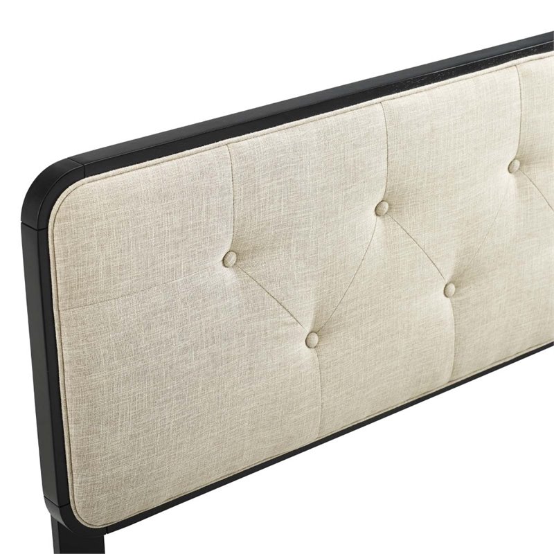 Pemberly Row Modern Fabric Tufted Queen Headboard in Beige/Black