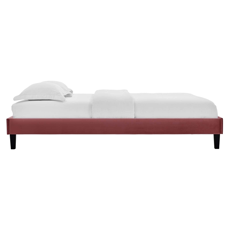 Pemberly Row Modern Performance Velvet Queen Platform Bed Frame in Dusty Rose