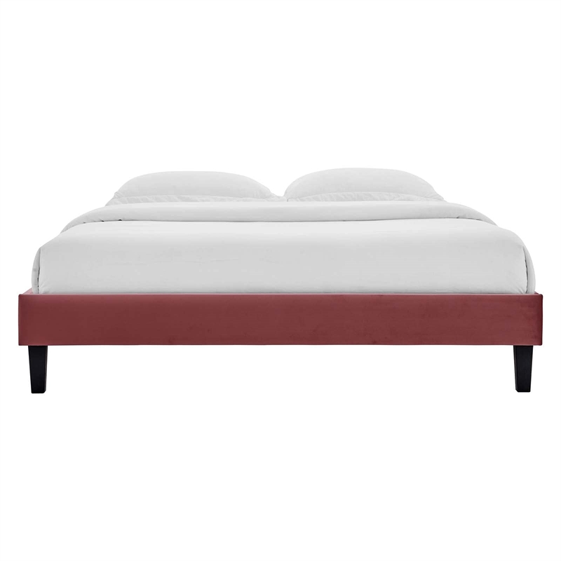 Pemberly Row Modern Performance Velvet Queen Platform Bed Frame in Dusty Rose