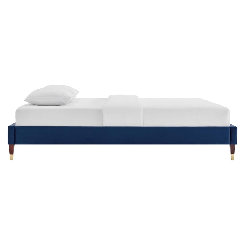 Pemberly Row Modern Performance Velvet Full Platform Bed Frame in Navy