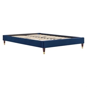 Pemberly Row Modern Performance Velvet Full Platform Bed Frame in Navy