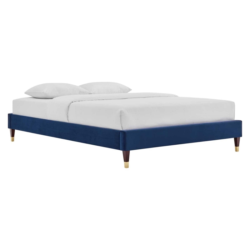Pemberly Row Modern Performance Velvet Full Platform Bed Frame in Navy