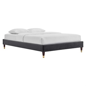 Pemberly Row Modern Performance Velvet King Platform Bed Frame in Charcoal