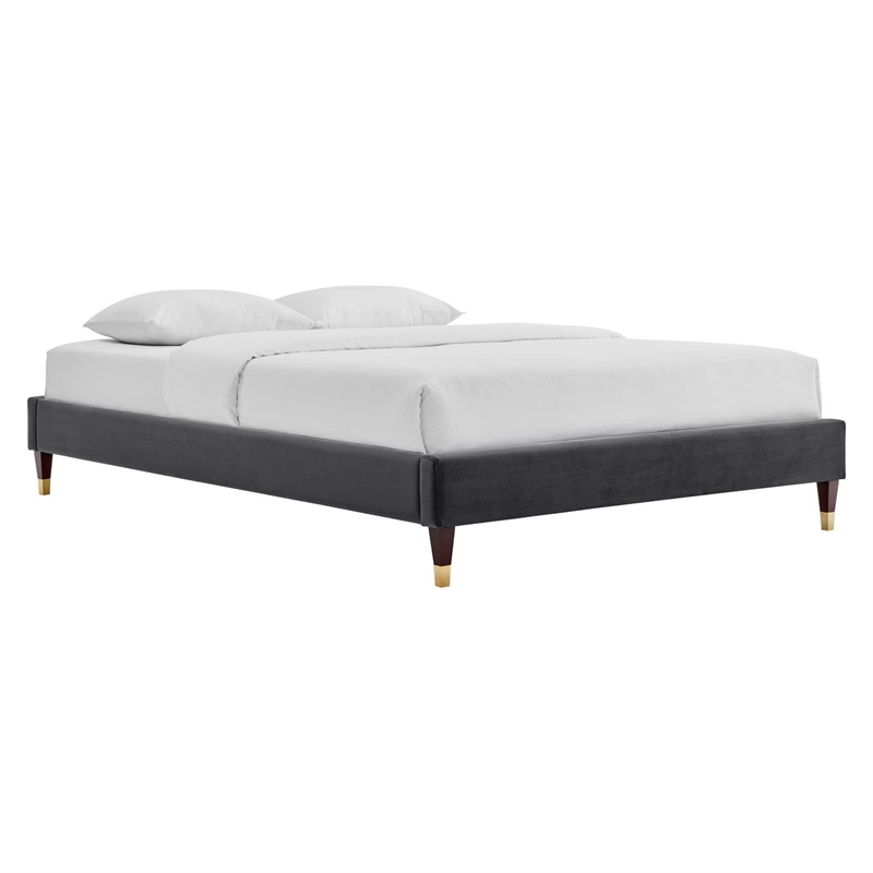 Pemberly Row Modern Performance Velvet King Platform Bed Frame in Charcoal