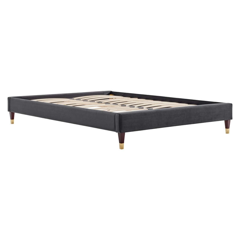 Pemberly Row Modern Performance Velvet King Platform Bed Frame in Charcoal