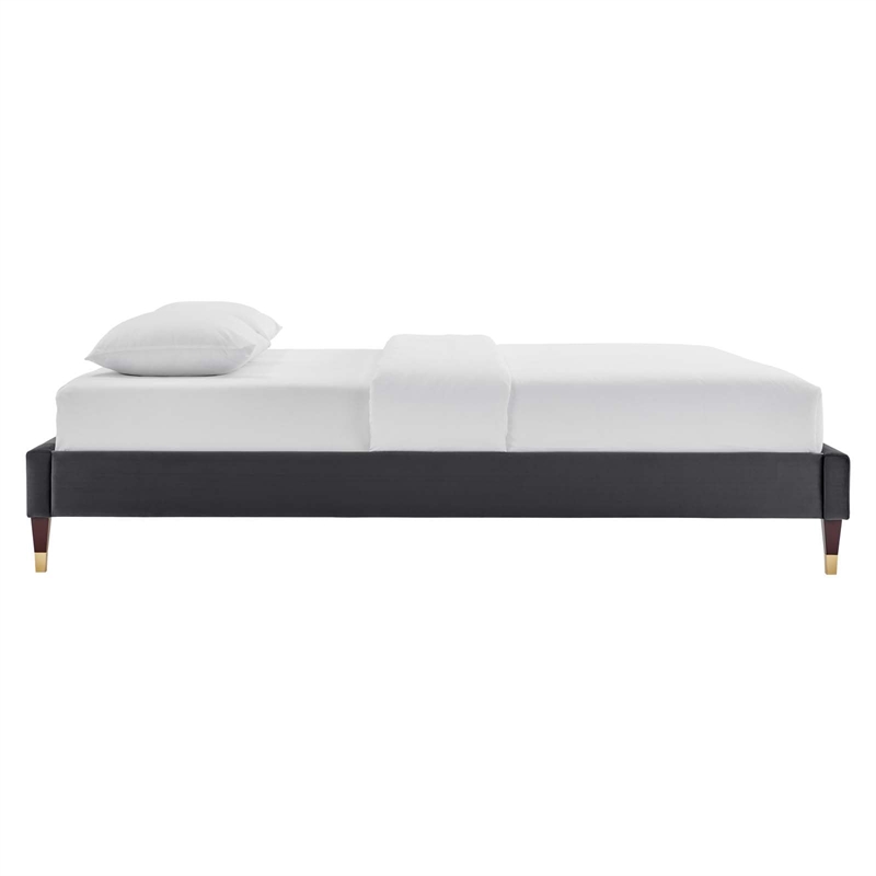 Pemberly Row Modern Performance Velvet King Platform Bed Frame in Charcoal