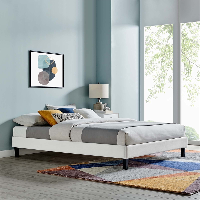 Pemberly Row Modern Performance Velvet King Platform Bed Frame in Light Gray